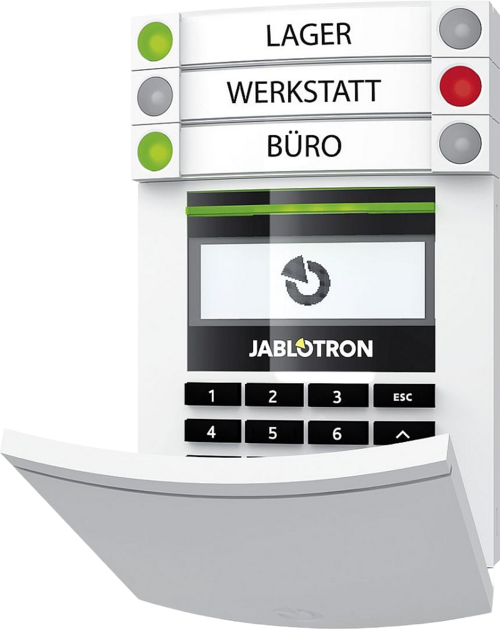 Das Bild stellt eine Alarmanlagenzentrale von Jablotron dar.