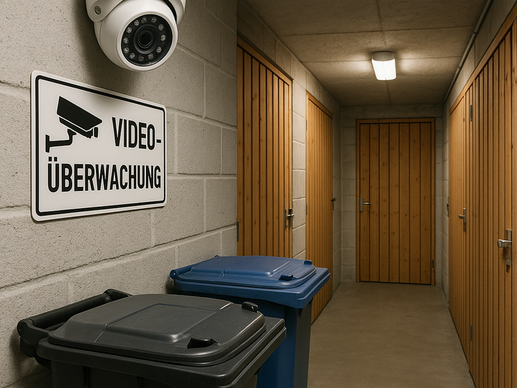 Ein KI-generiertes Bild, das eine Videoüberwachung im Keller darstellt.