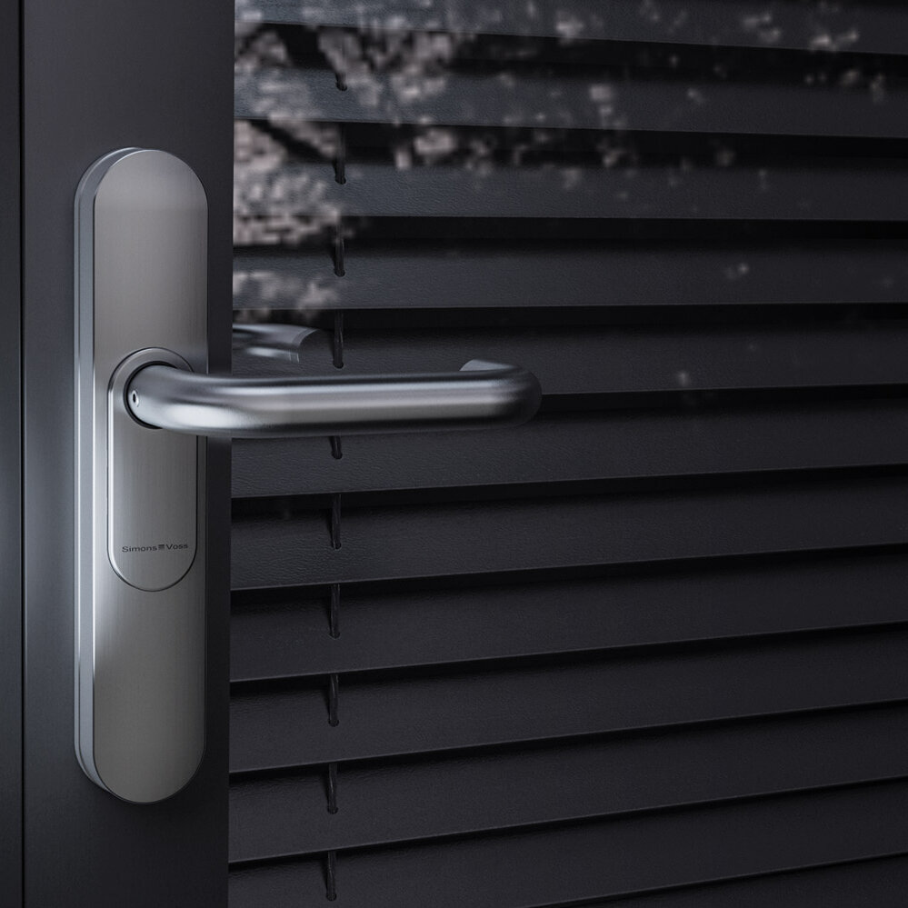 Ein Bild, dass eine Tür mit Klinke darstellt.