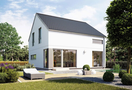 Das Bild zeigt ein Einfamilienhause von der Außenperspektive.