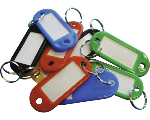 Das Bild zeigt verschiedene farbige Karabinerhaken und Schlüsselanhänger aus Metall.