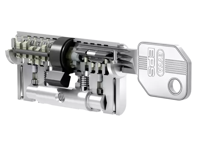 Ein Bild, das einen EVVA EPSxp Zylinder darstellt.